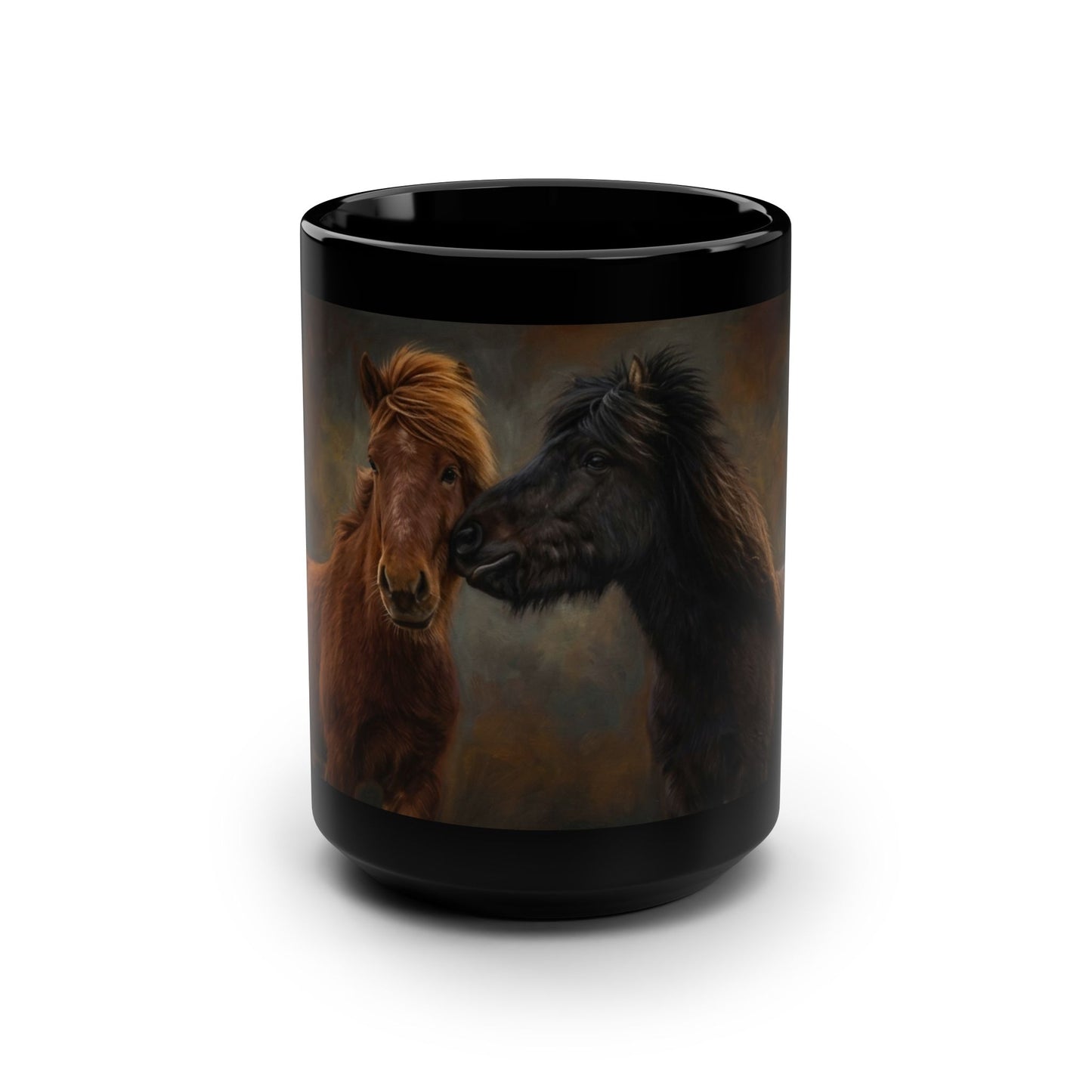 Two Icelandic Horses Coffee Cup — 15oz Black Mug