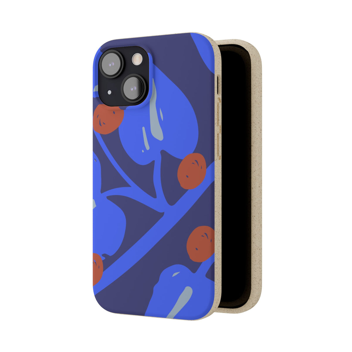 Biodegradable Phone Case — Bold Blue Abstract Floral Berry Design
