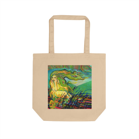 Artistic North Wind Goddess Eco Tote Bag – Colorful Wind and Grassy Waves Canvas Grocery Tote