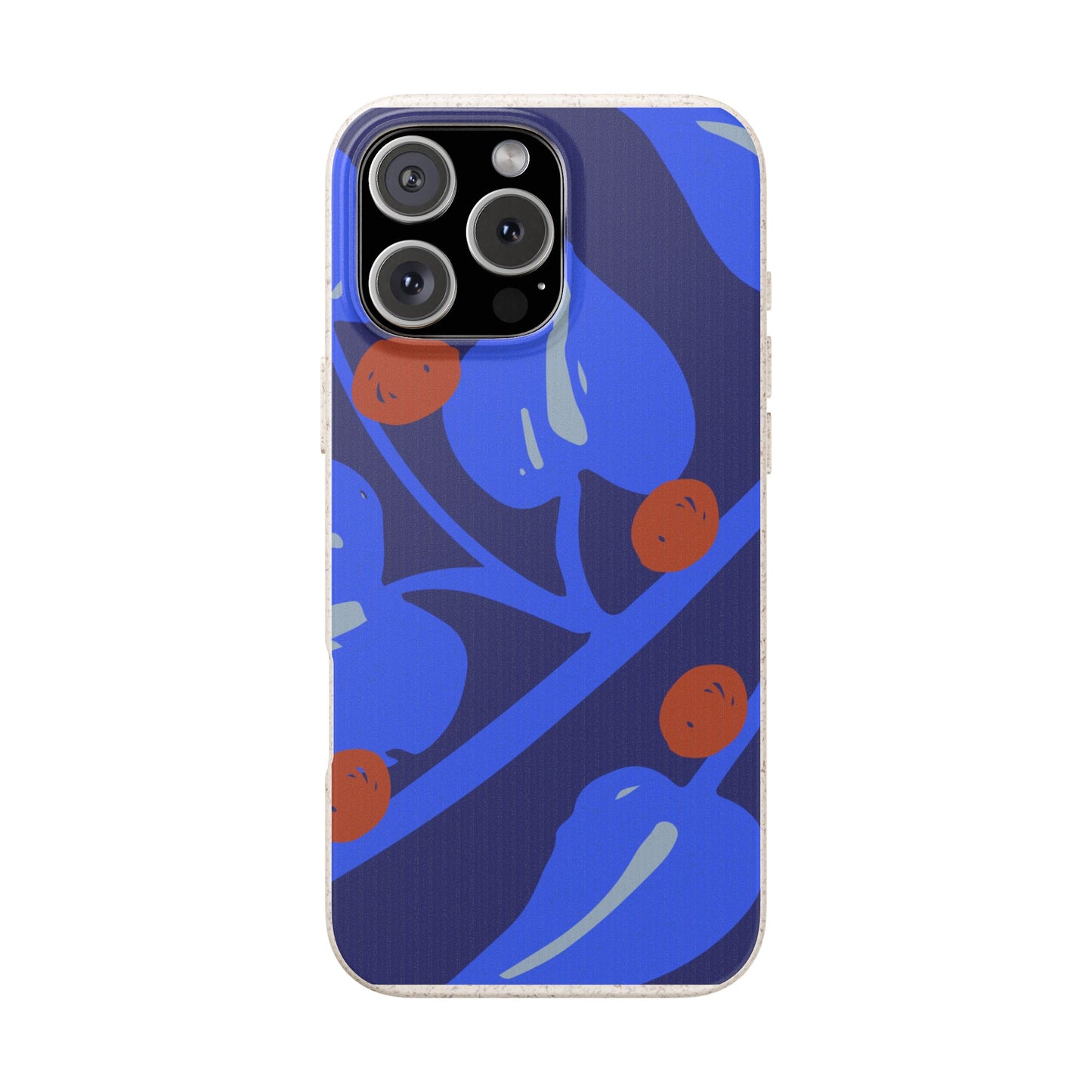 Biodegradable Phone Case — Bold Blue Abstract Floral Berry Design