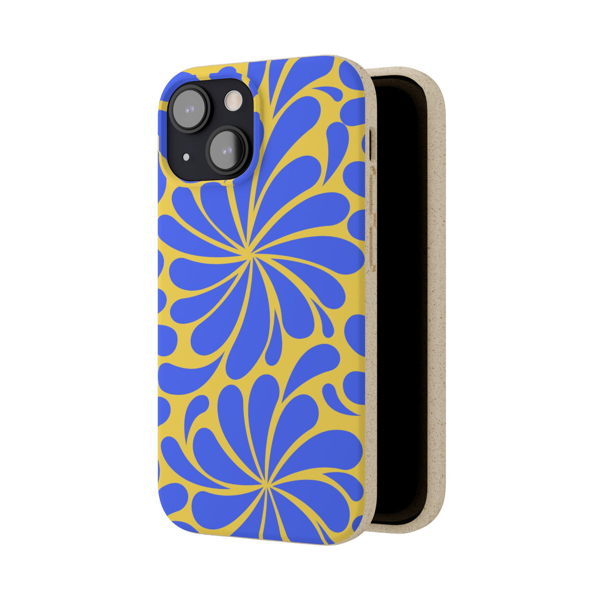Biodegradable Phone Case — Blue & Yellow Retro Swirl Eco Phone Cover