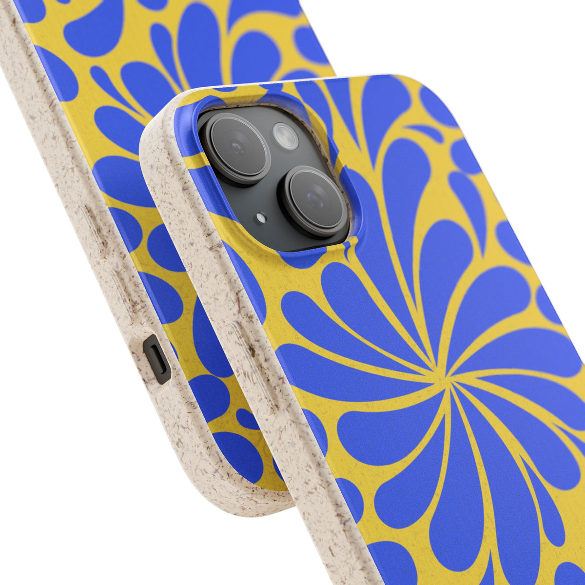 Biodegradable Phone Case — Blue & Yellow Retro Swirl Eco Phone Cover