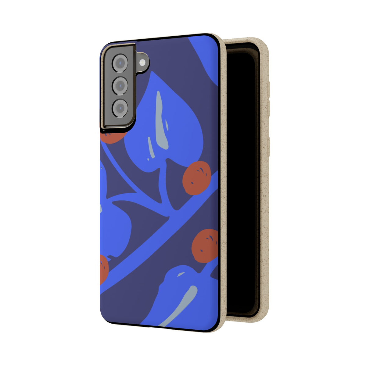 Biodegradable Phone Case — Bold Blue Abstract Floral Berry Design