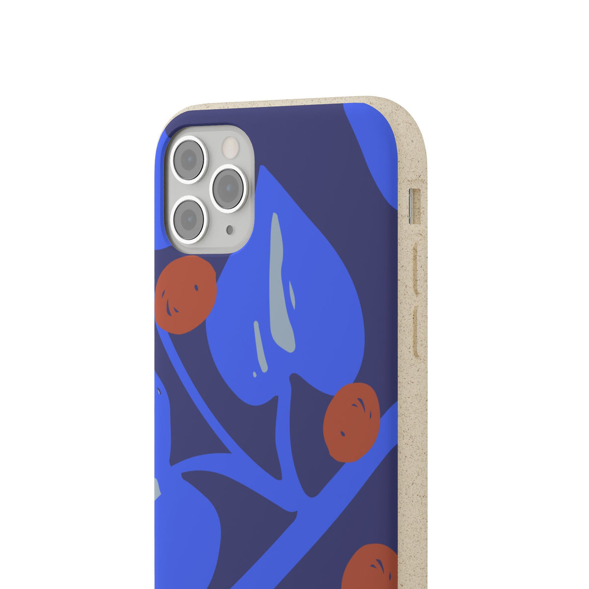 Biodegradable Phone Case — Bold Blue Abstract Floral Berry Design