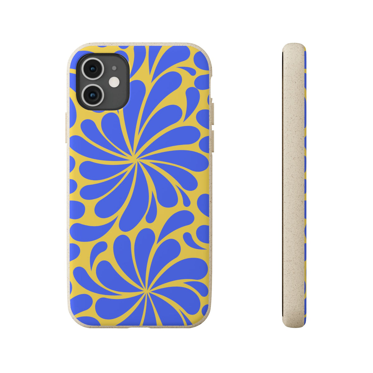 Biodegradable Phone Case — Blue & Yellow Retro Swirl Eco Phone Cover