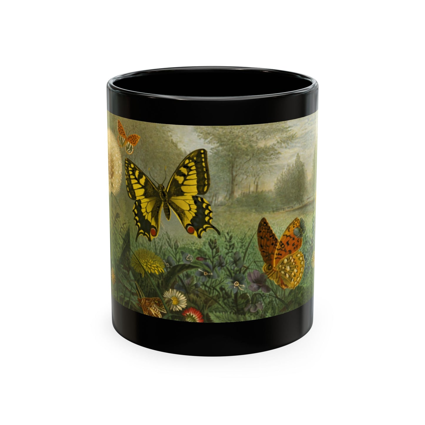 Butterfly Meadow Ceramic Mug — Vintage Nature Art Coffee Cup