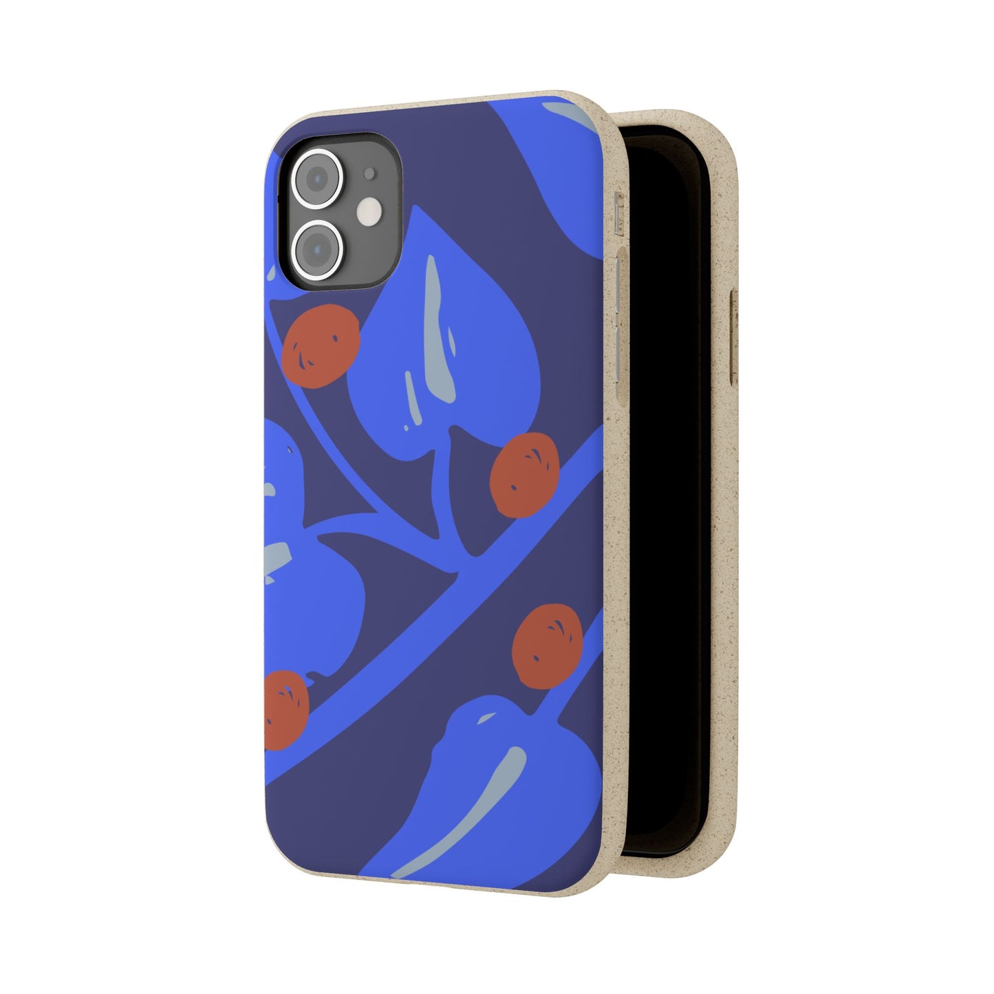 Biodegradable Phone Case — Bold Blue Abstract Floral Berry Design