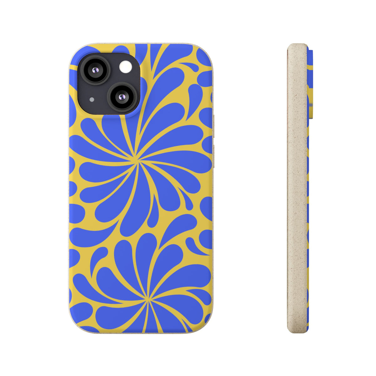 Biodegradable Phone Case — Blue & Yellow Retro Swirl Eco Phone Cover