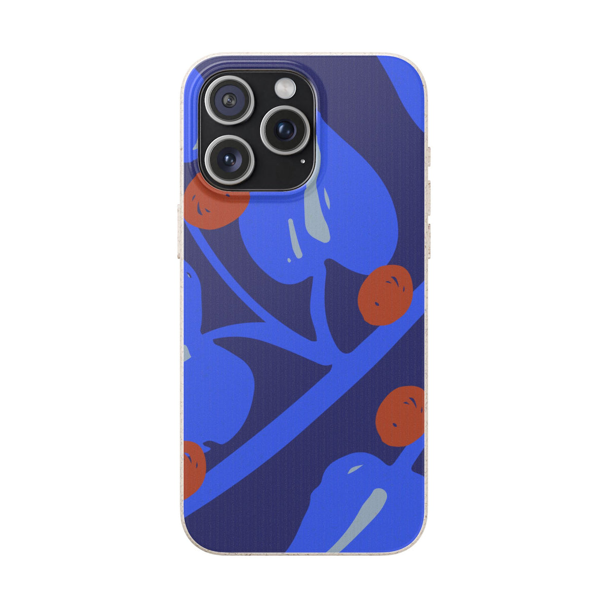 Biodegradable Phone Case — Bold Blue Abstract Floral Berry Design