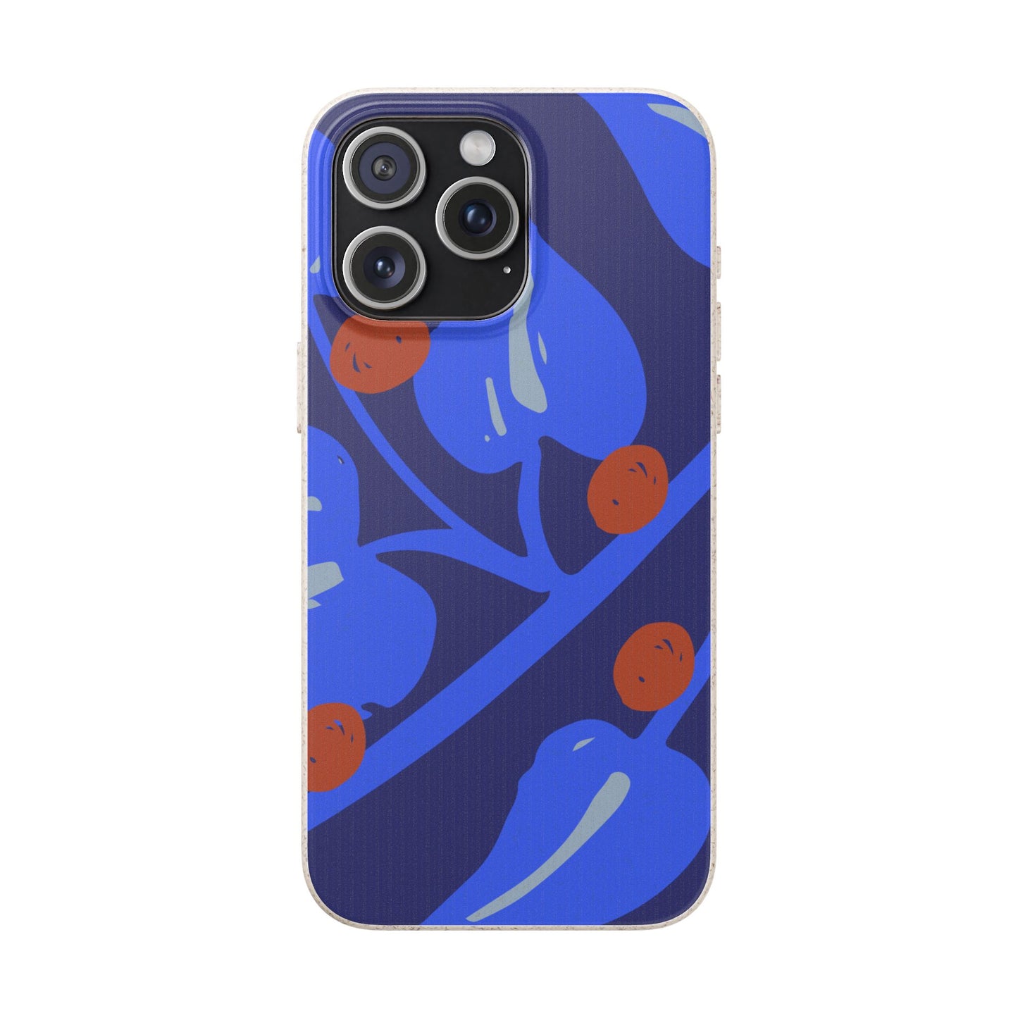 Biodegradable Phone Case — Bold Blue Abstract Floral Berry Design