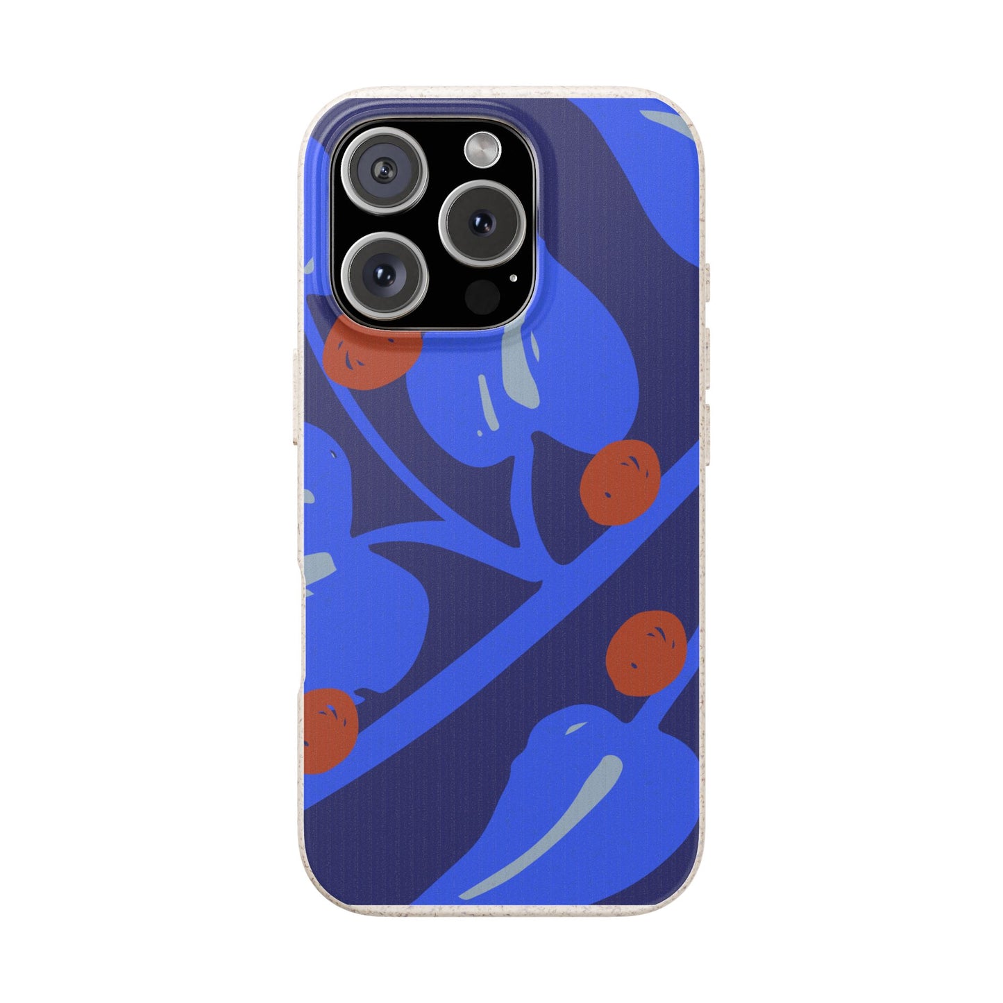 Biodegradable Phone Case — Bold Blue Abstract Floral Berry Design