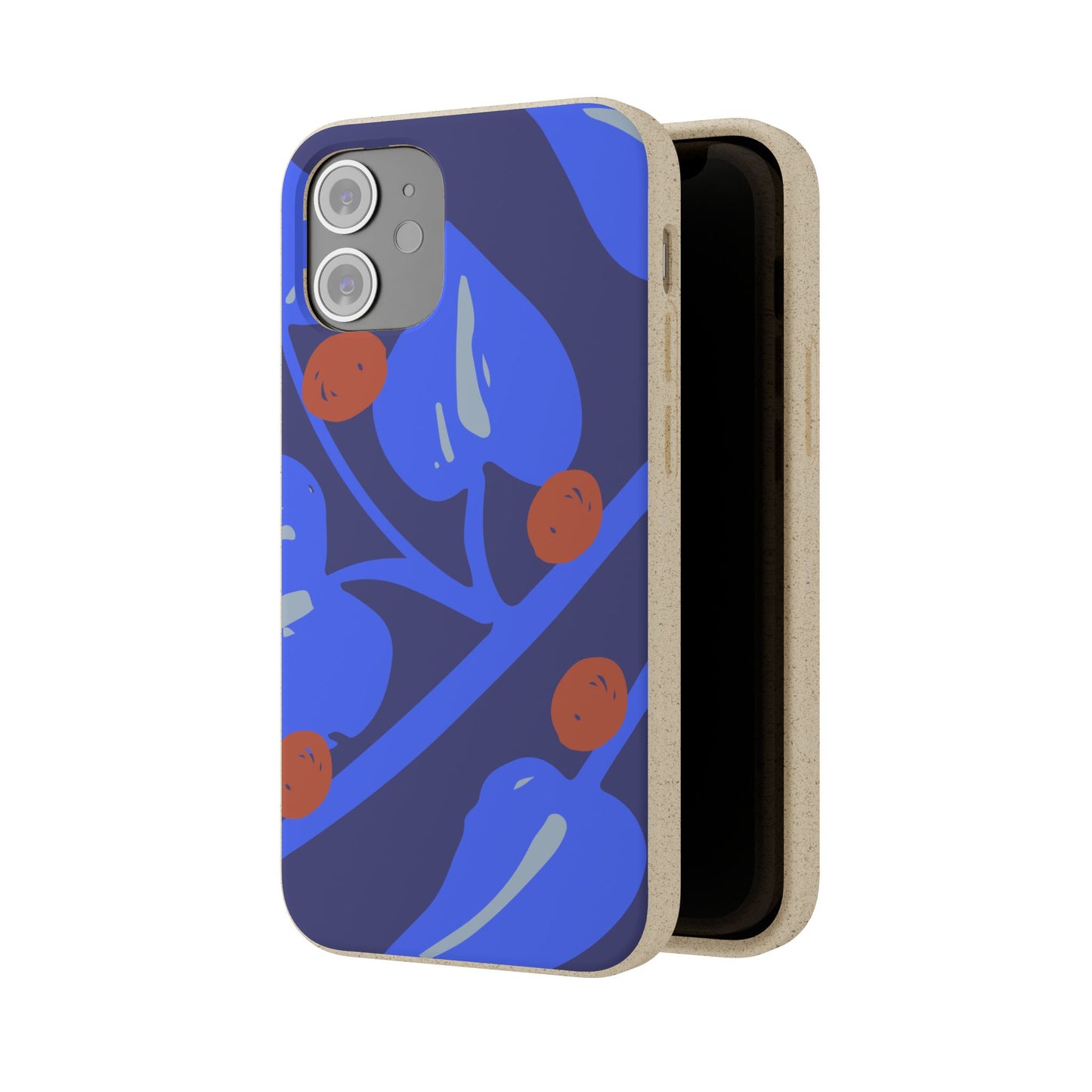 Biodegradable Phone Case — Bold Blue Abstract Floral Berry Design