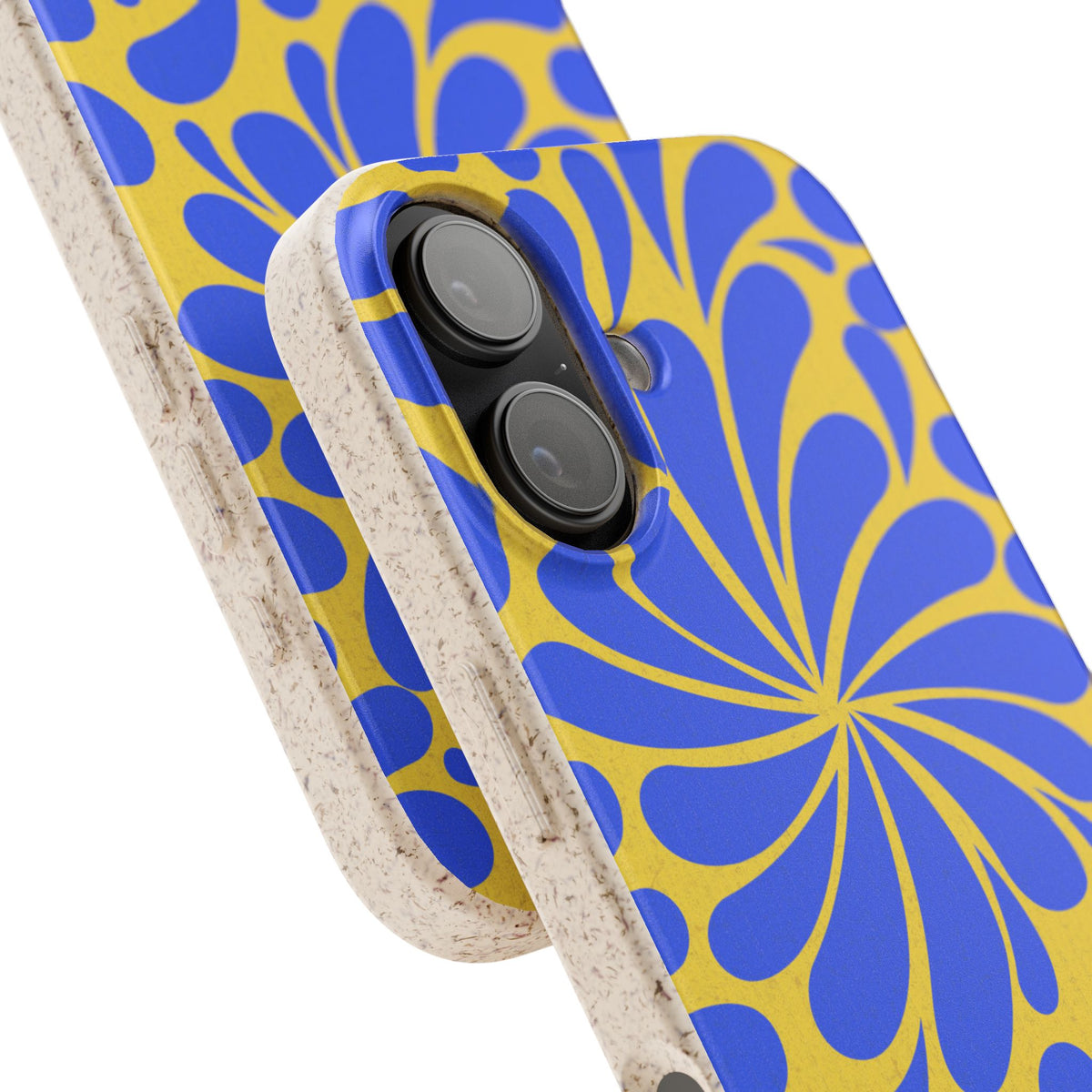 Biodegradable Phone Case — Blue & Yellow Retro Swirl Eco Phone Cover
