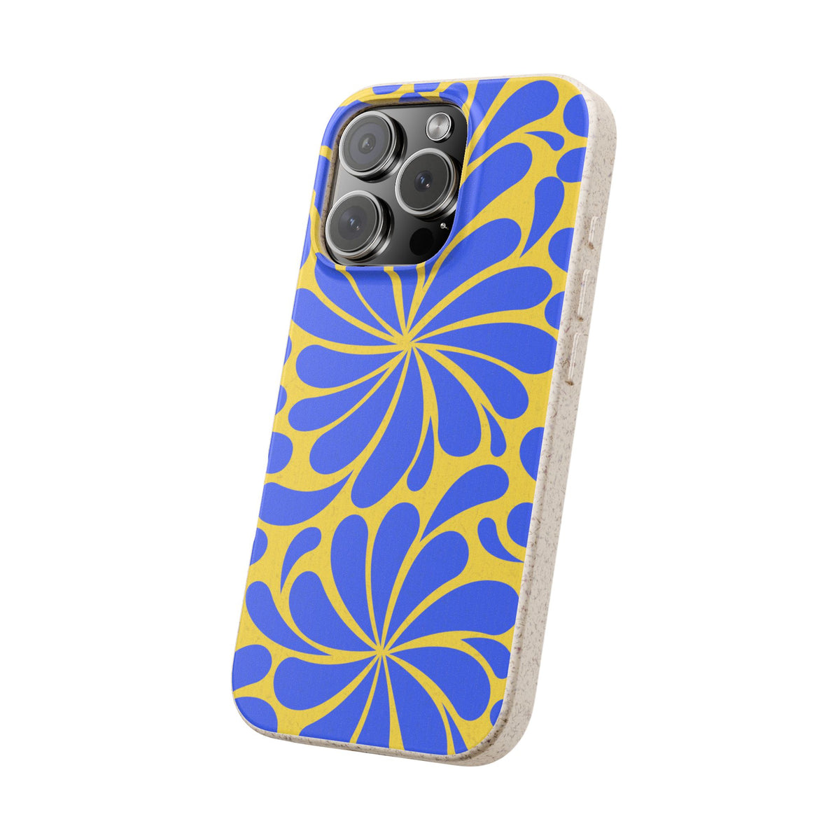 Biodegradable Phone Case — Blue & Yellow Retro Swirl Eco Phone Cover