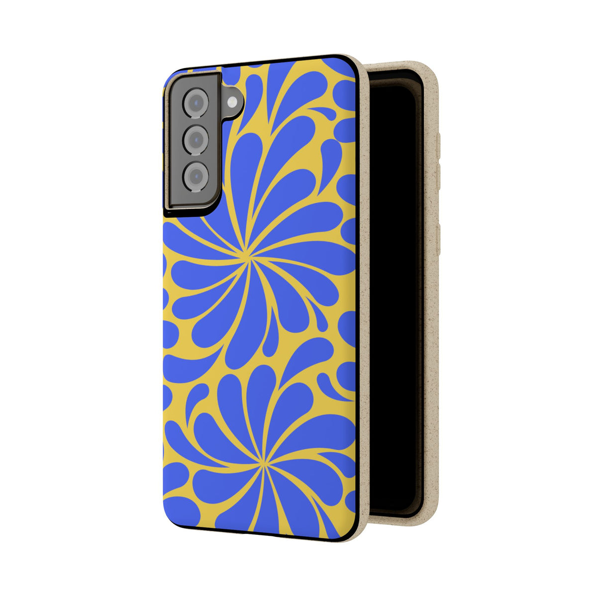 Biodegradable Phone Case — Blue & Yellow Retro Swirl Eco Phone Cover