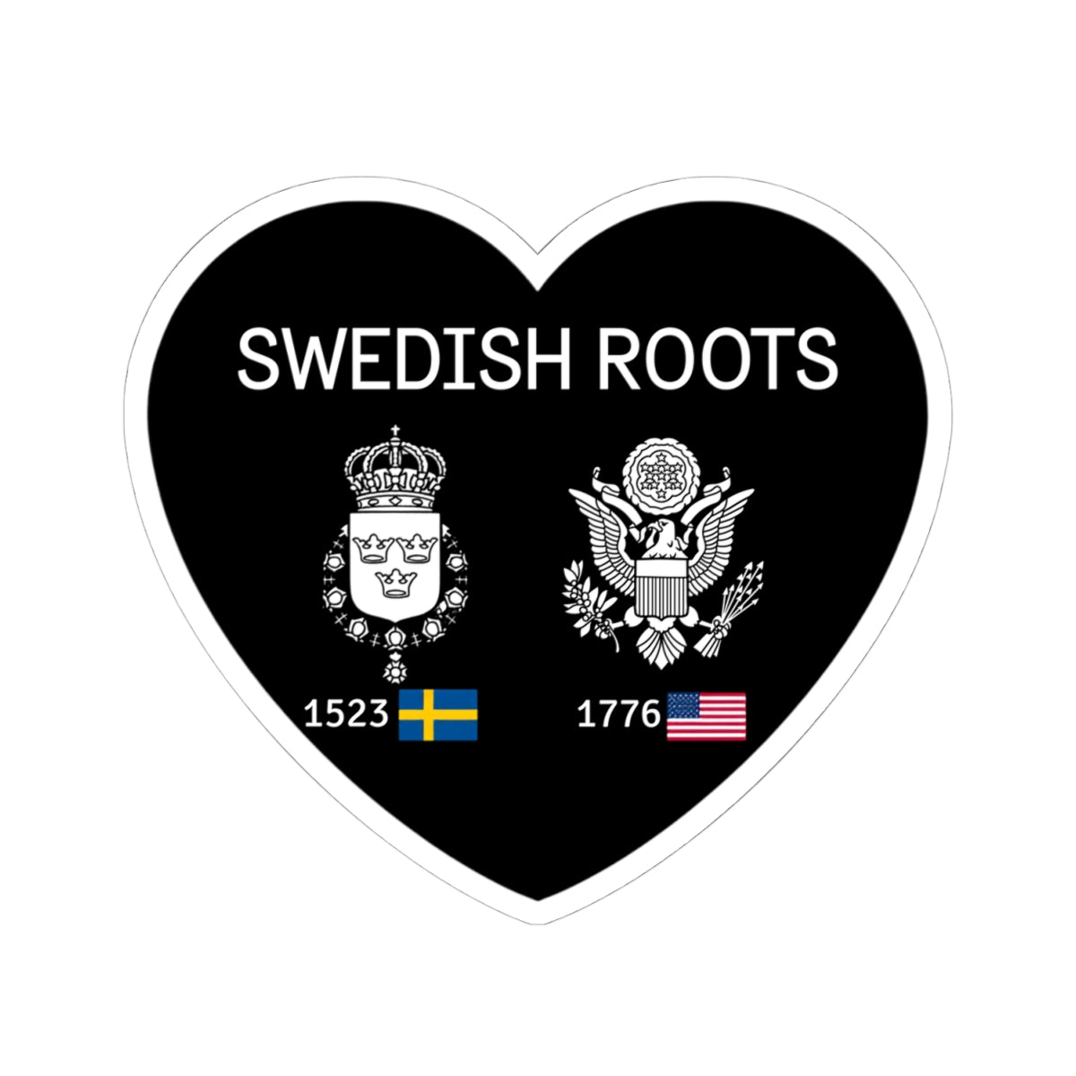 Swedish Roots Heart Sticker — Heritage Flags & Crest Kiss-Cut Sticker