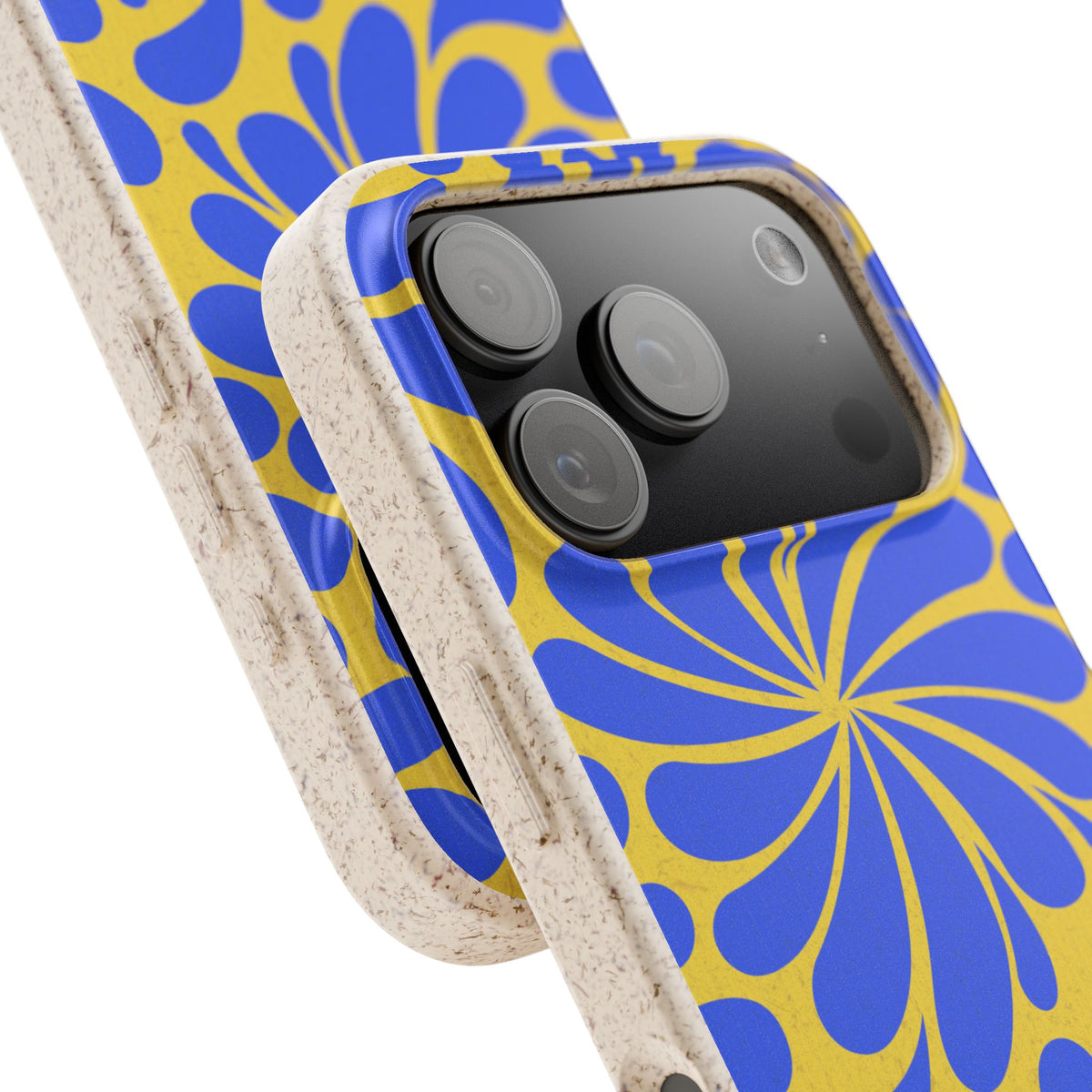 Biodegradable Phone Case — Blue & Yellow Retro Swirl Eco Phone Cover