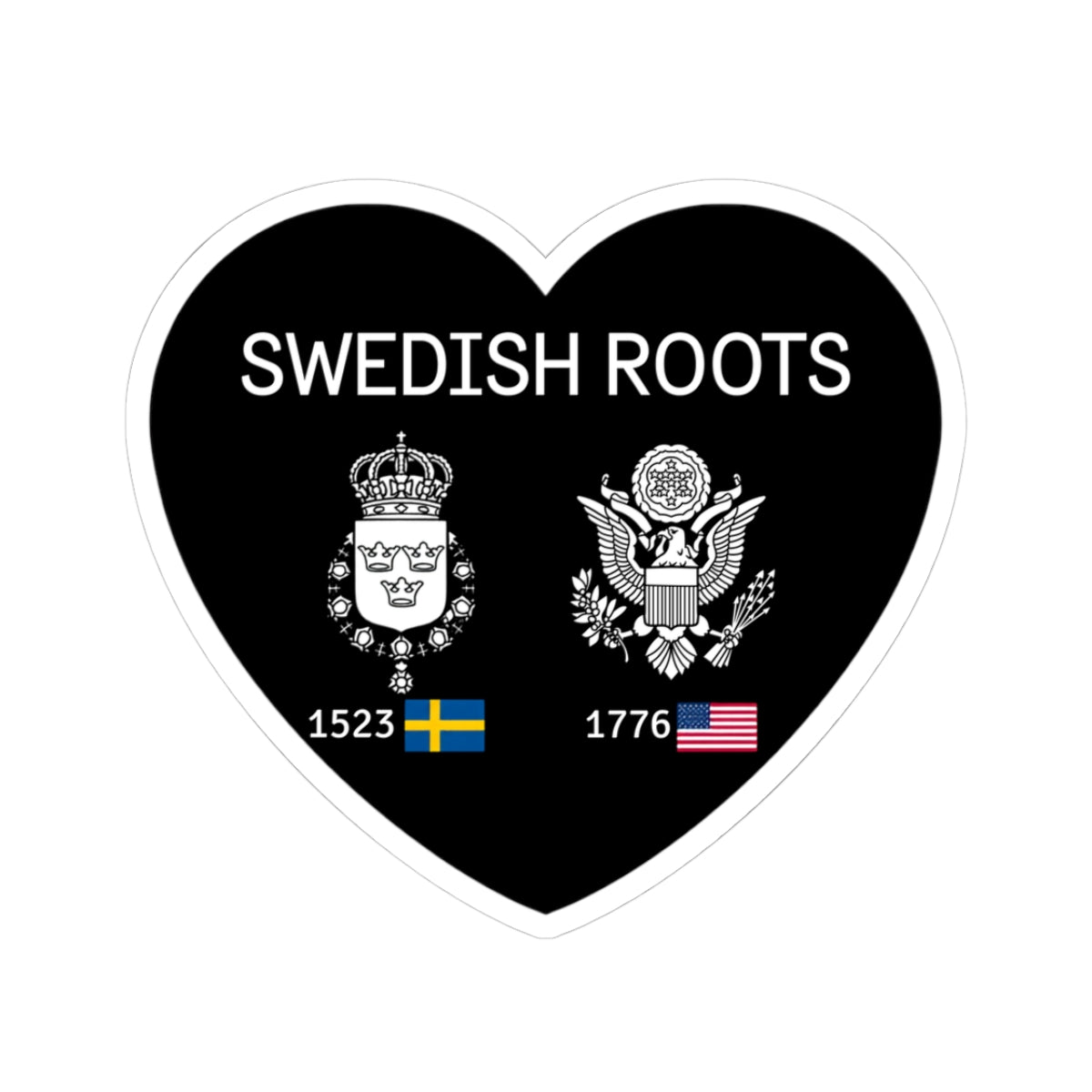 Swedish Roots Heart Sticker — Heritage Flags & Crest Kiss-Cut Sticker