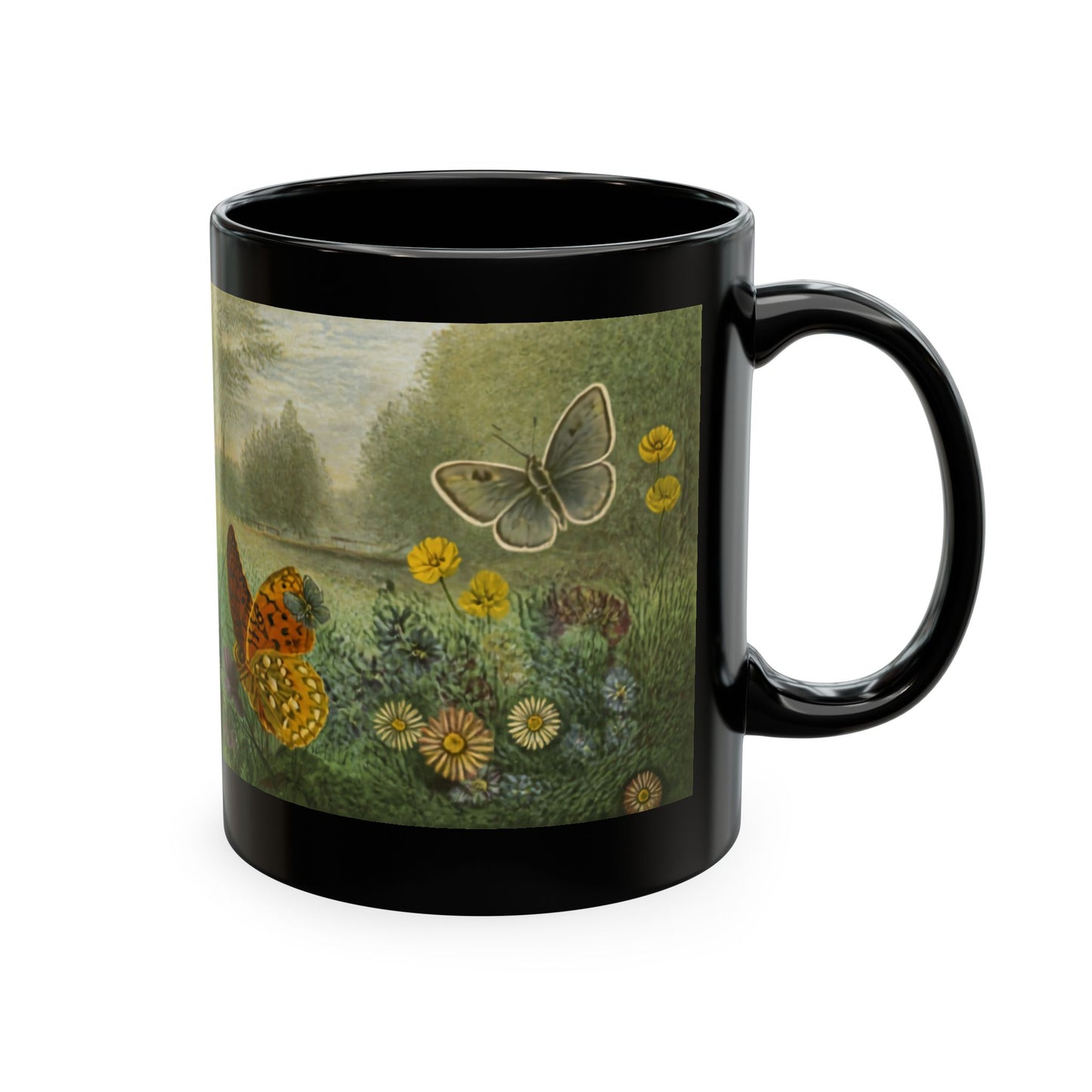 Butterfly Meadow Ceramic Mug — Vintage Nature Art Coffee Cup