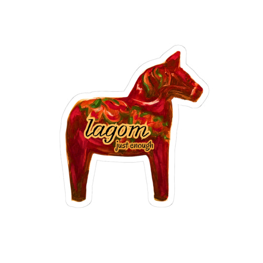 Dala Horse Kiss-Cut Sticker — "lagom just enough" Scandinavian Folk Art Decal