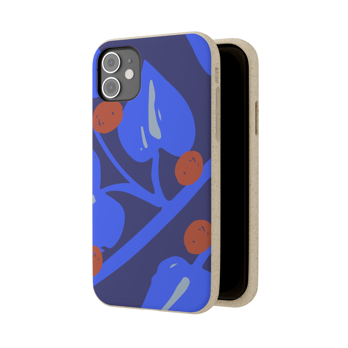 Biodegradable Phone Case — Bold Blue Abstract Floral Berry Design