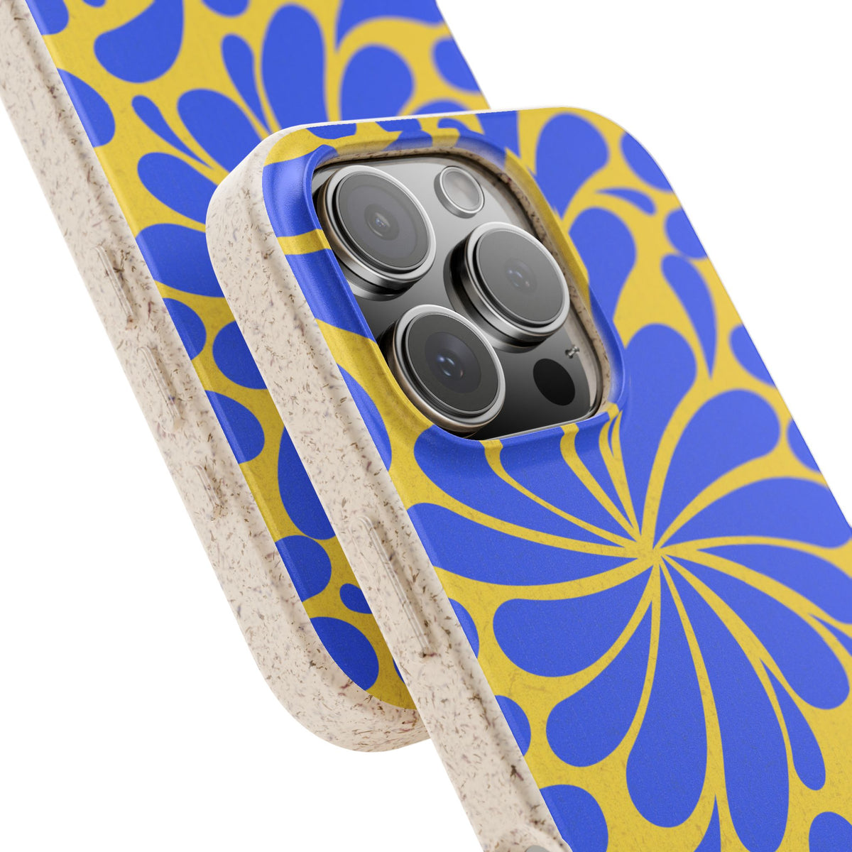 Biodegradable Phone Case — Blue & Yellow Retro Swirl Eco Phone Cover