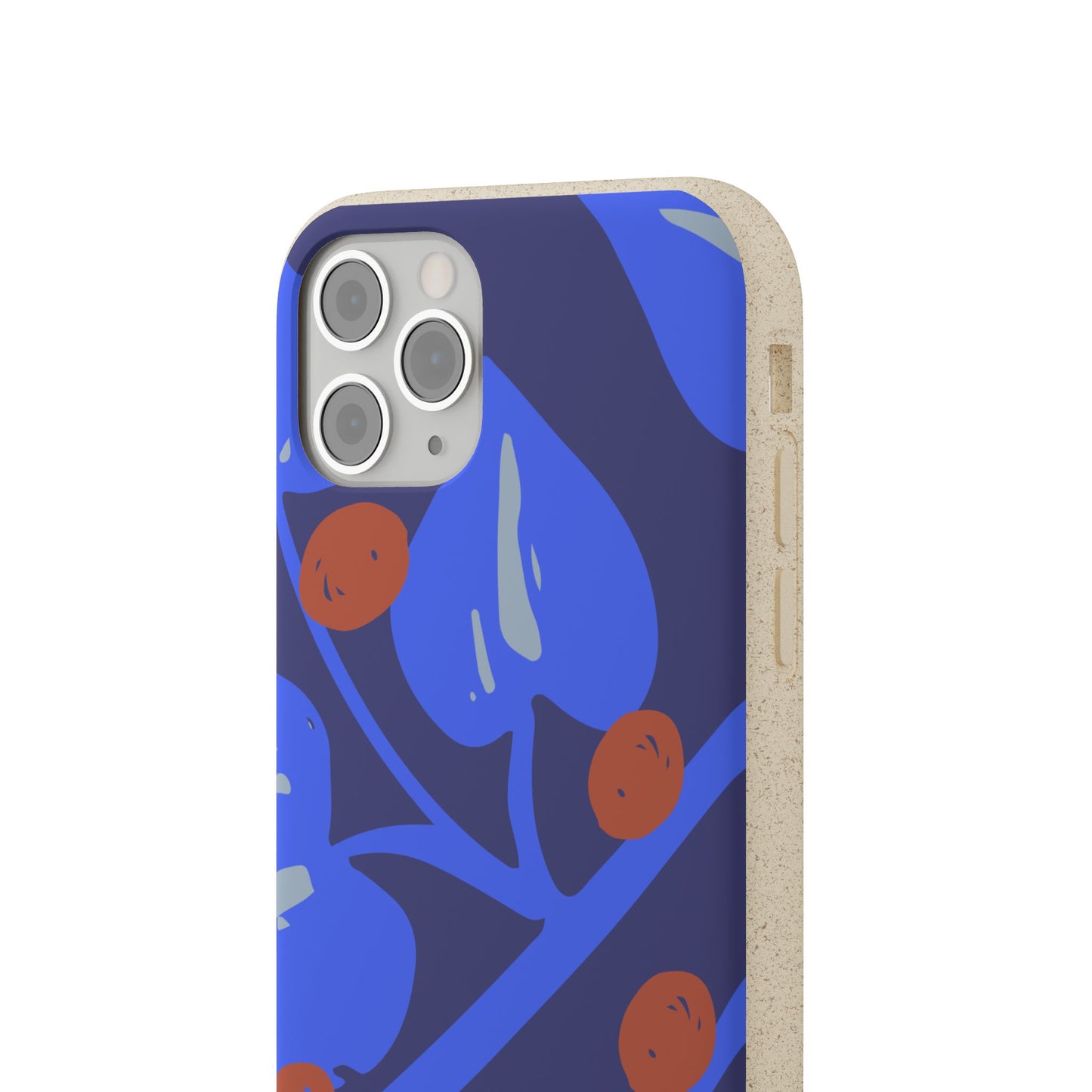 Biodegradable Phone Case — Bold Blue Abstract Floral Berry Design