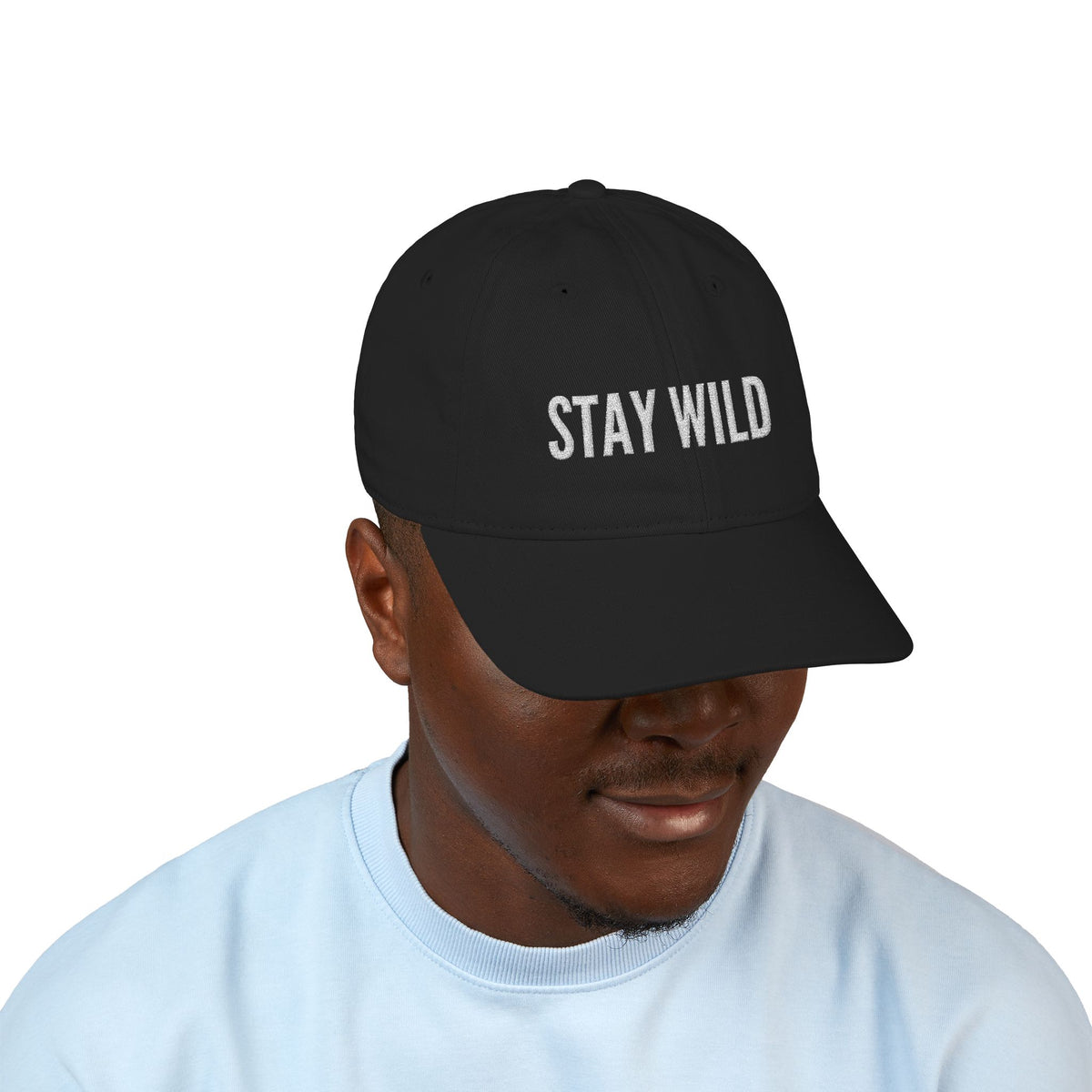 Stay Wild Embroidered Baseball Cap — Organic Cotton, Minimal Outdoor Hat