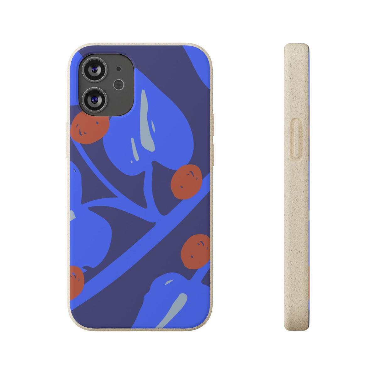 Biodegradable Phone Case — Bold Blue Abstract Floral Berry Design