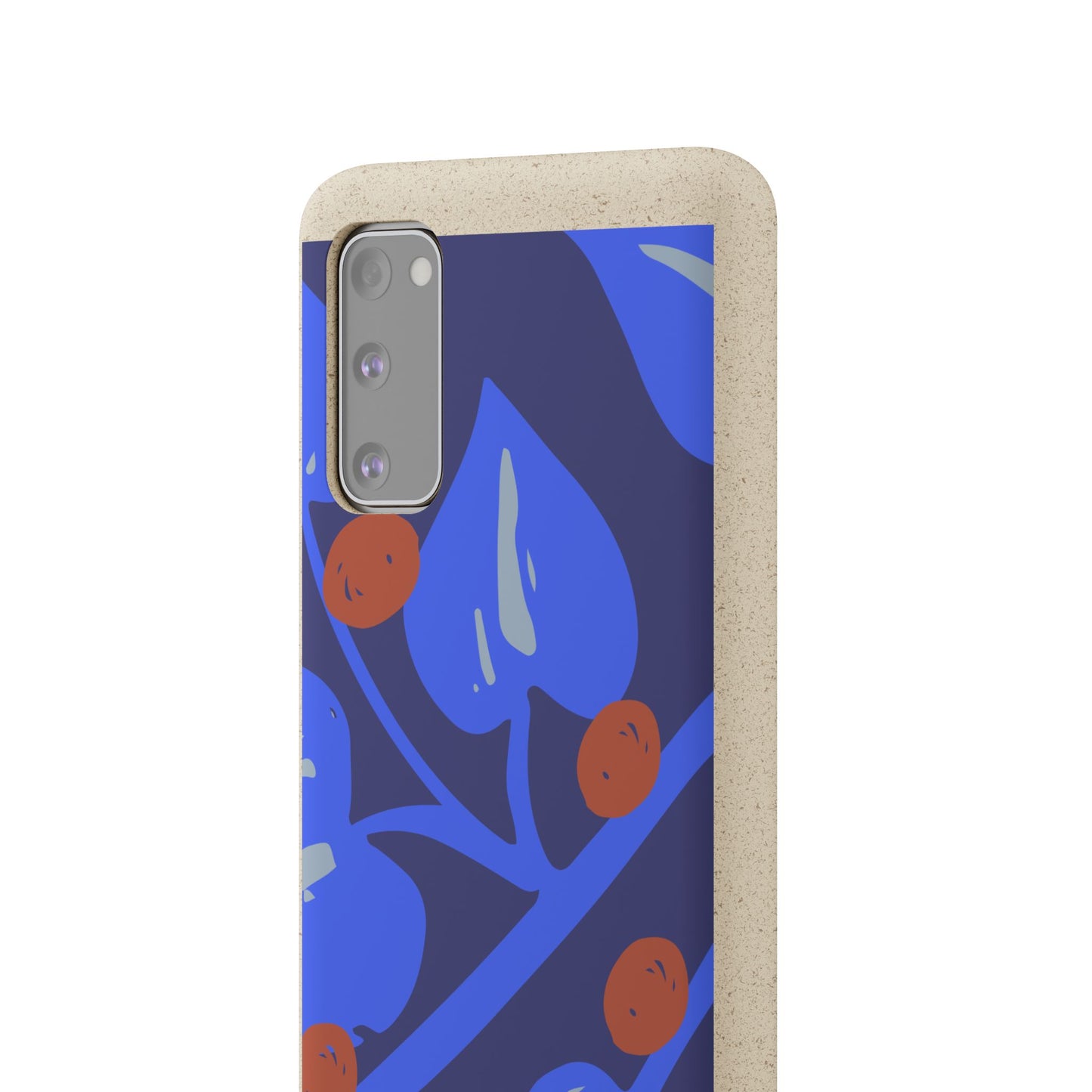 Biodegradable Phone Case — Bold Blue Abstract Floral Berry Design