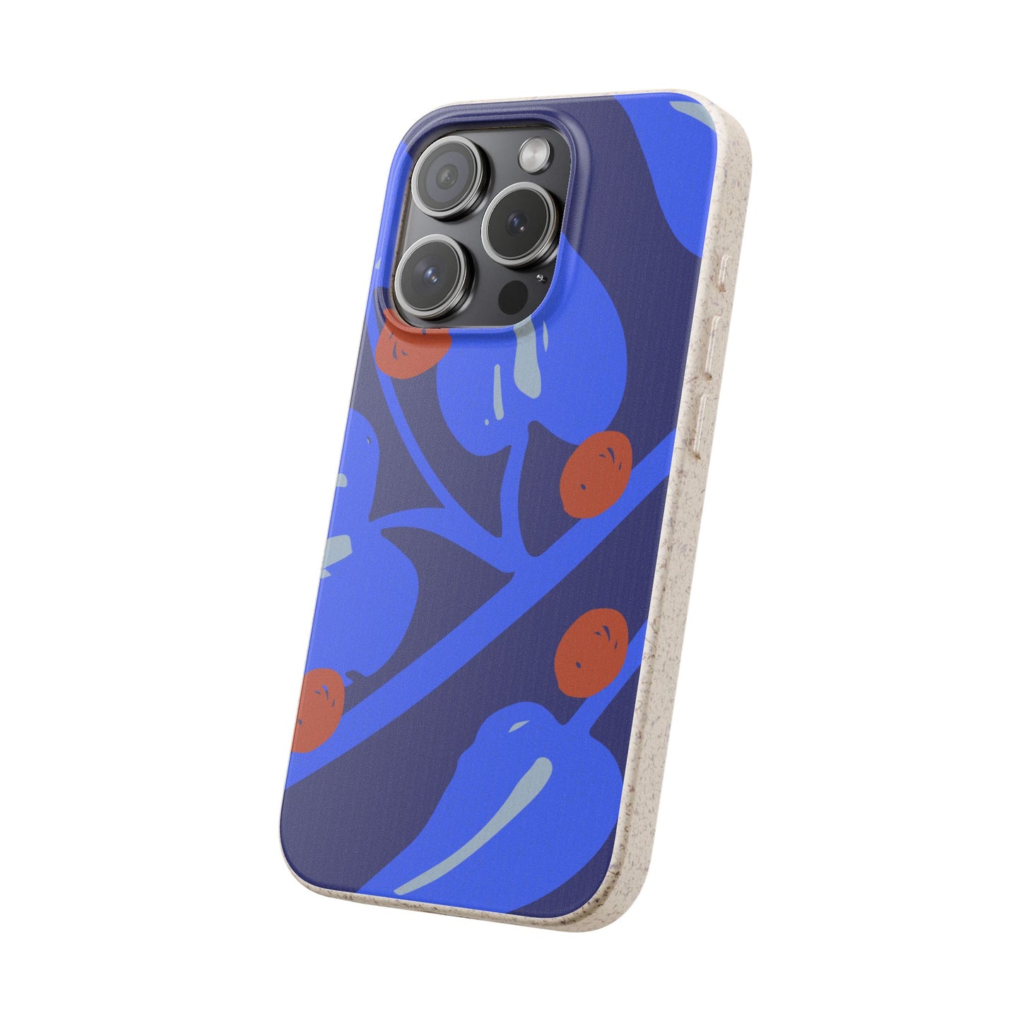 Biodegradable Phone Case — Bold Blue Abstract Floral Berry Design