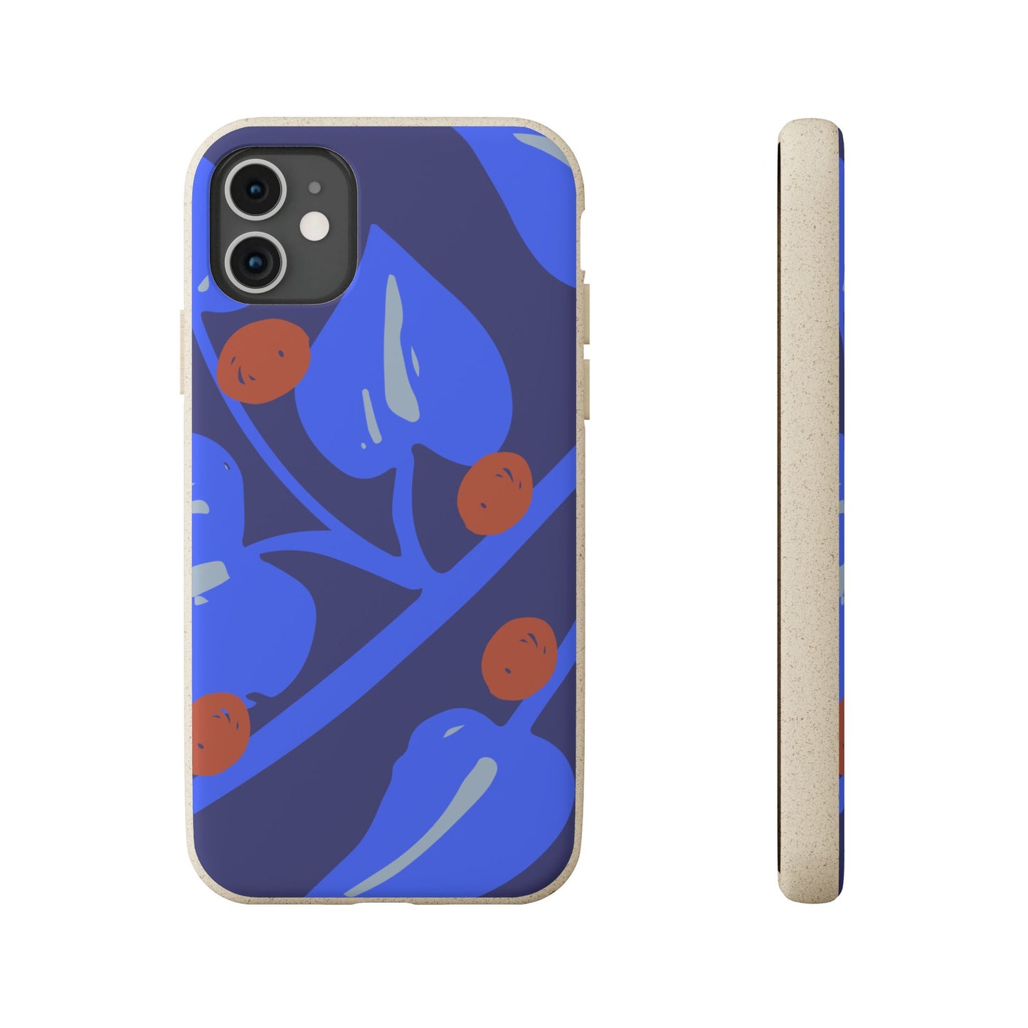 Biodegradable Phone Case — Bold Blue Abstract Floral Berry Design