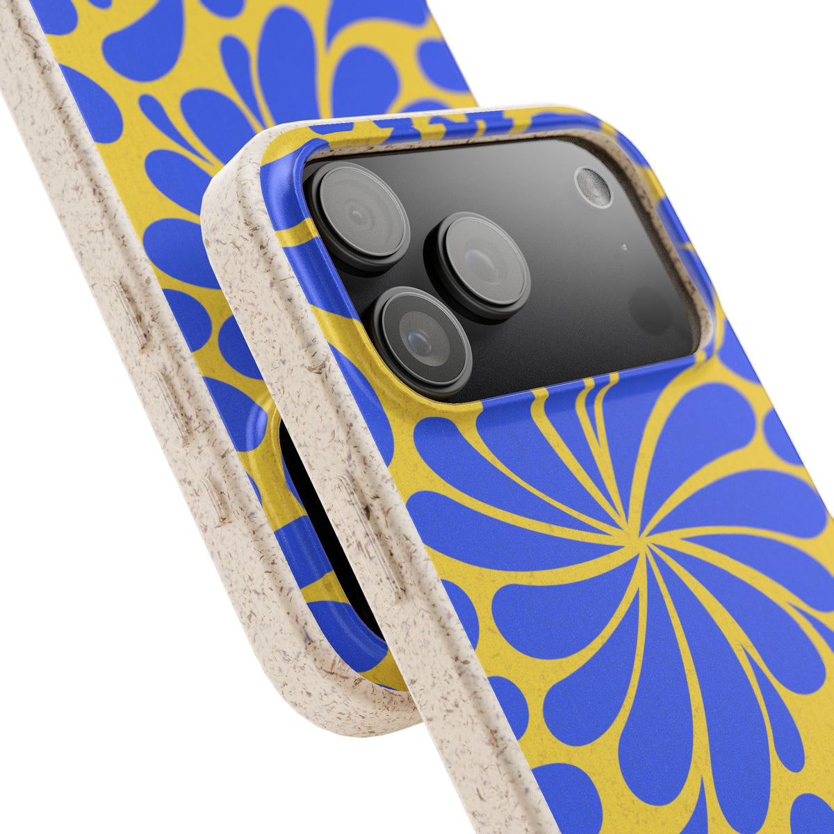 Biodegradable Phone Case — Blue & Yellow Retro Swirl Eco Phone Cover