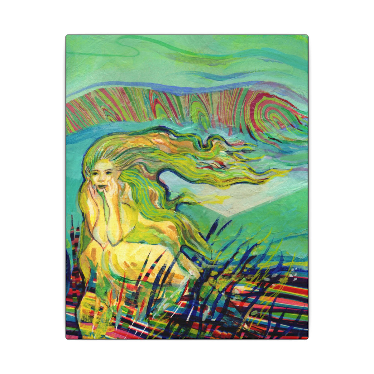North Wind Blowing Canvas Wall Art — Green Coastal Fantasy Print