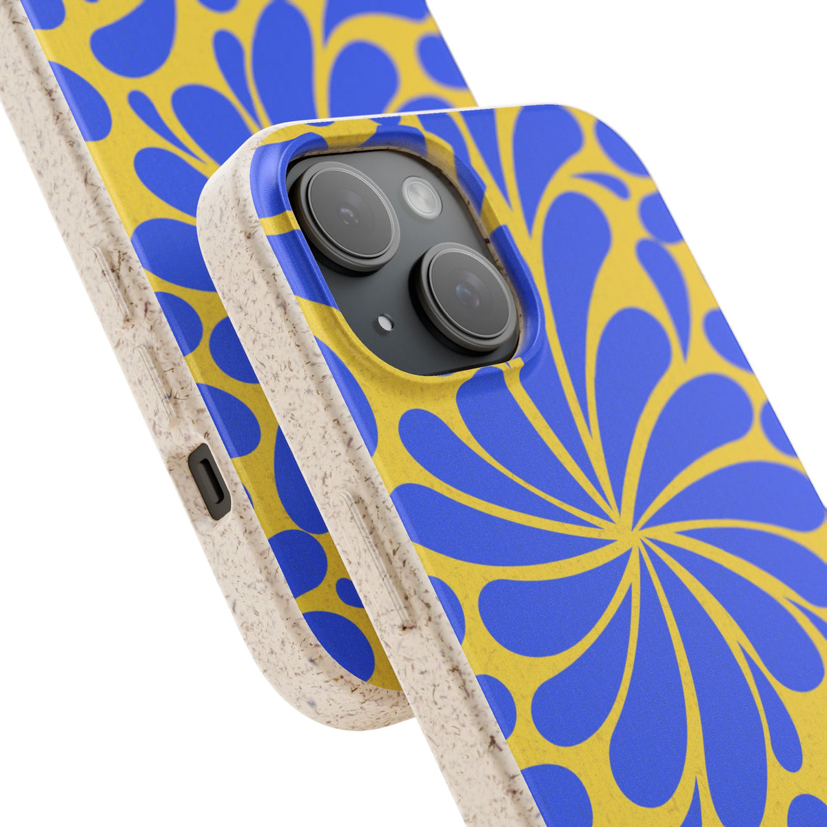 Biodegradable Phone Case — Blue & Yellow Retro Swirl Eco Phone Cover