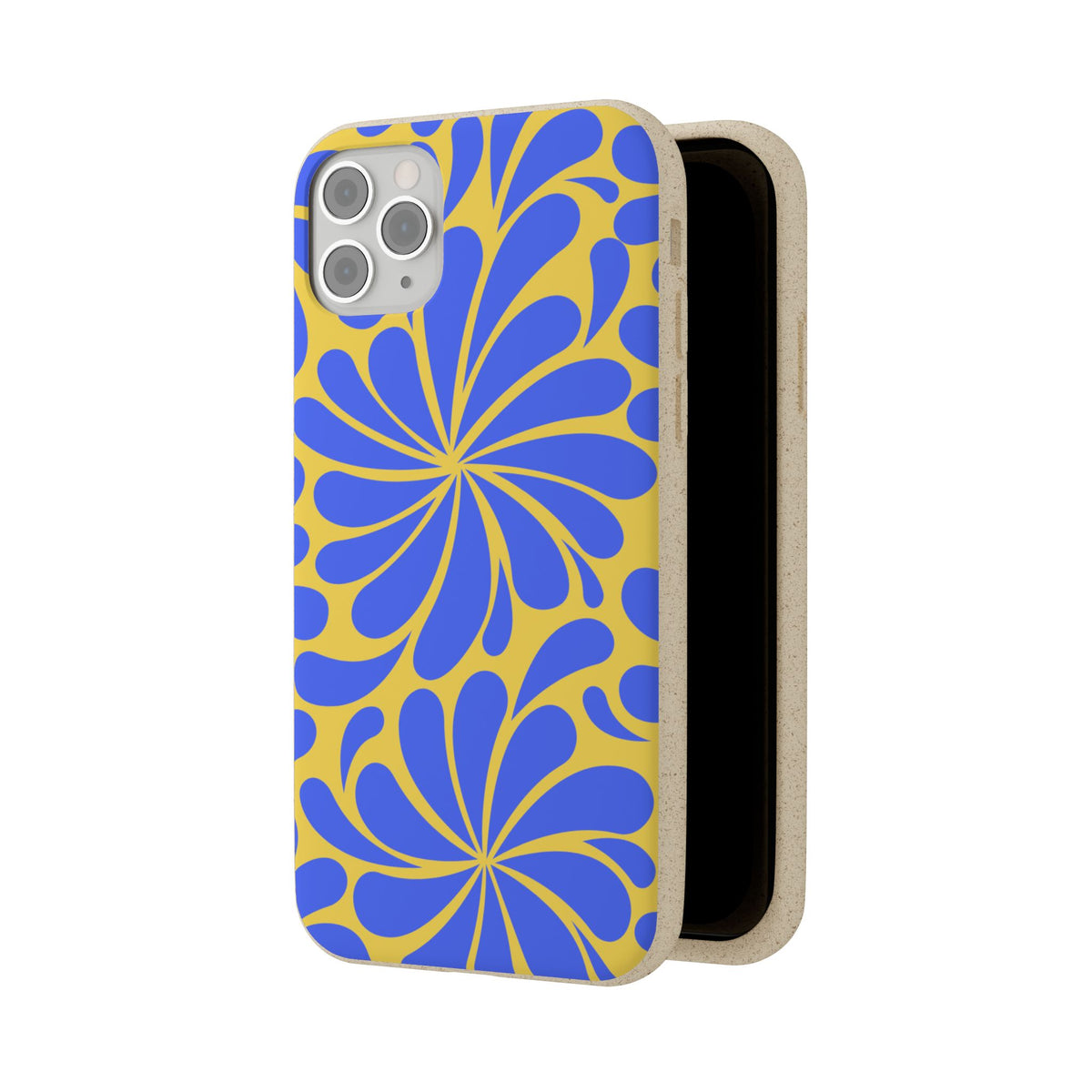 Biodegradable Phone Case — Blue & Yellow Retro Swirl Eco Phone Cover