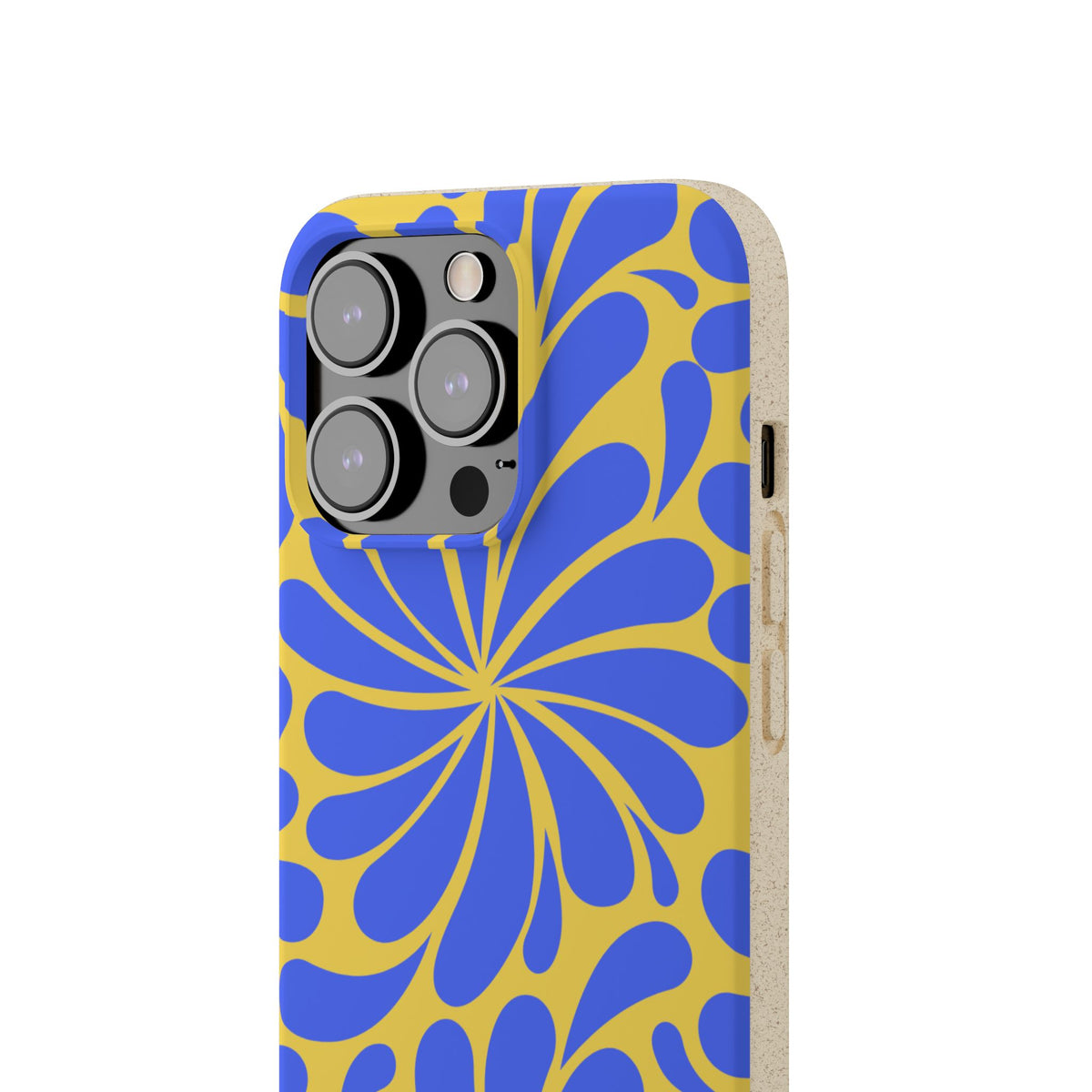 Biodegradable Phone Case — Blue & Yellow Retro Swirl Eco Phone Cover