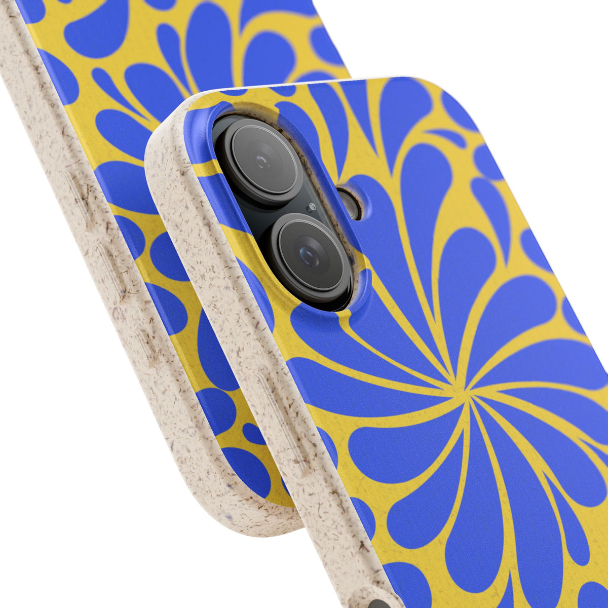 Biodegradable Phone Case — Blue & Yellow Retro Swirl Eco Phone Cover