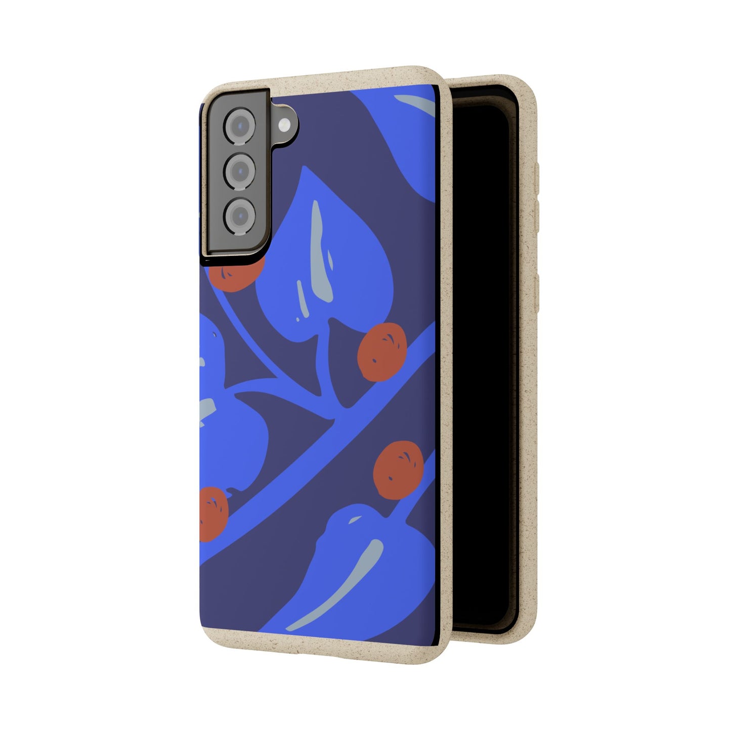 Biodegradable Phone Case — Bold Blue Abstract Floral Berry Design
