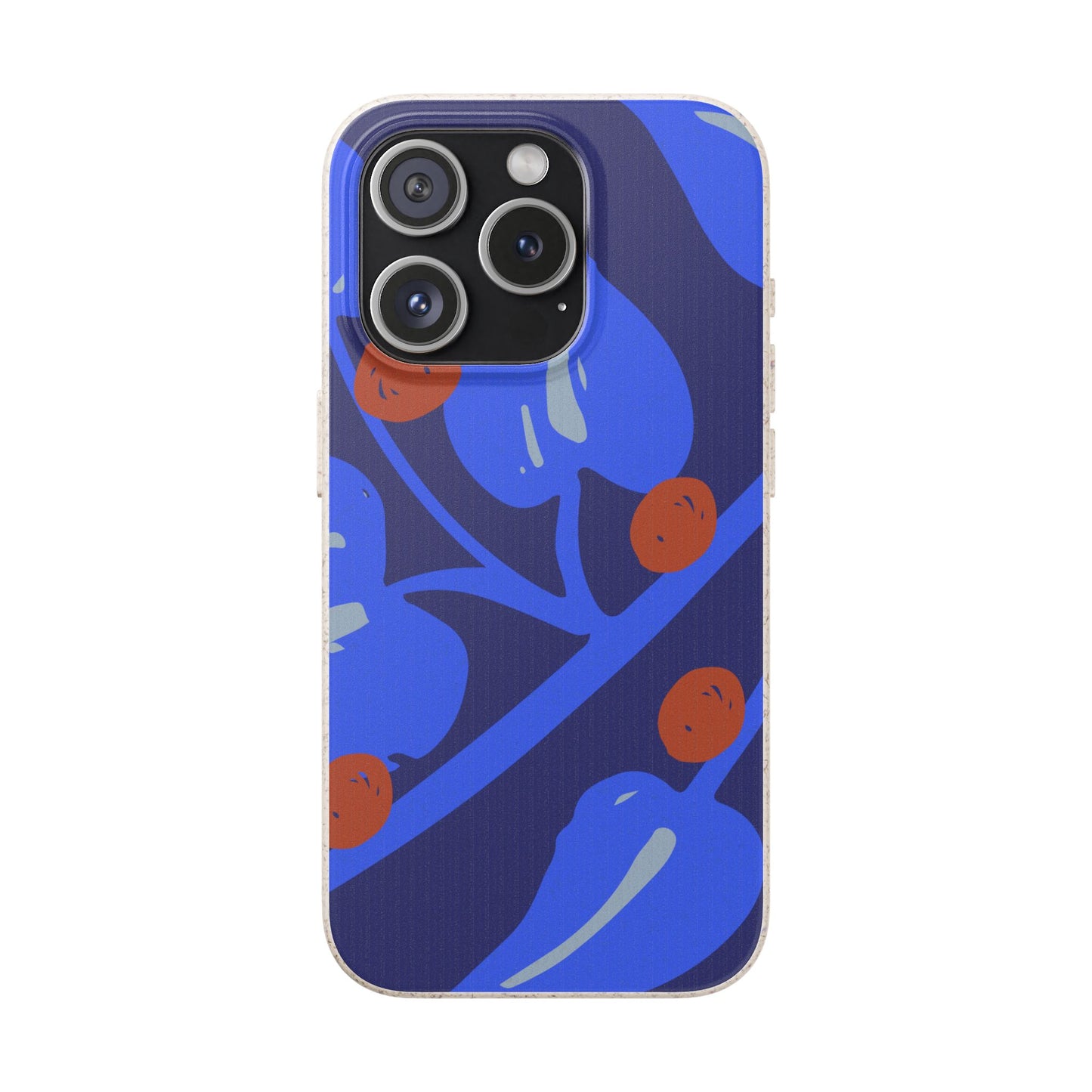 Biodegradable Phone Case — Bold Blue Abstract Floral Berry Design