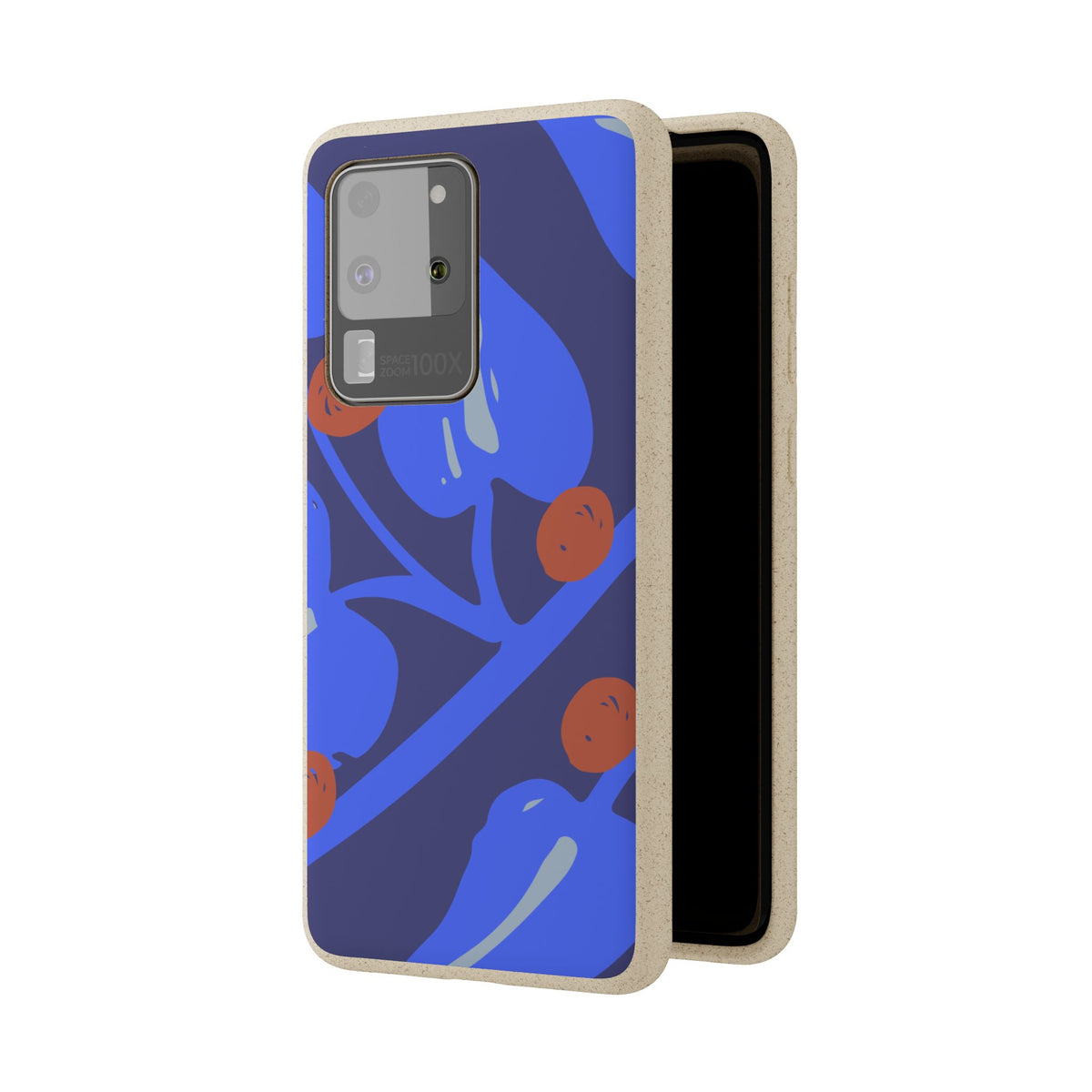 Biodegradable Phone Case — Bold Blue Abstract Floral Berry Design