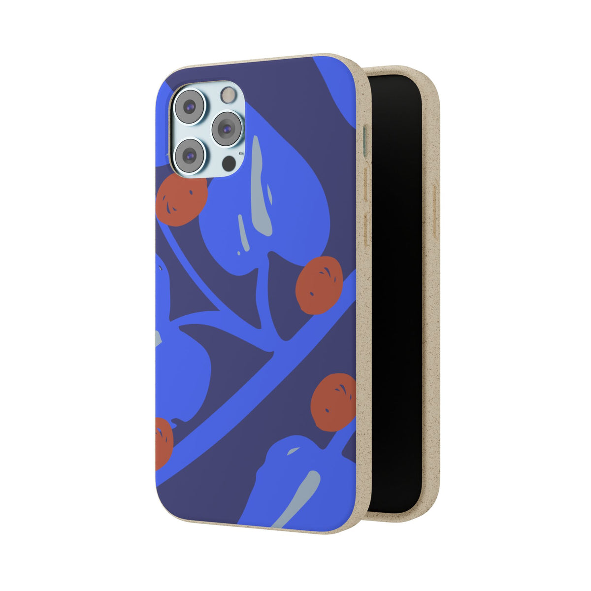 Biodegradable Phone Case — Bold Blue Abstract Floral Berry Design