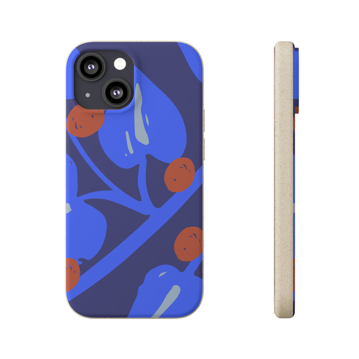 Biodegradable Phone Case — Bold Blue Abstract Floral Berry Design