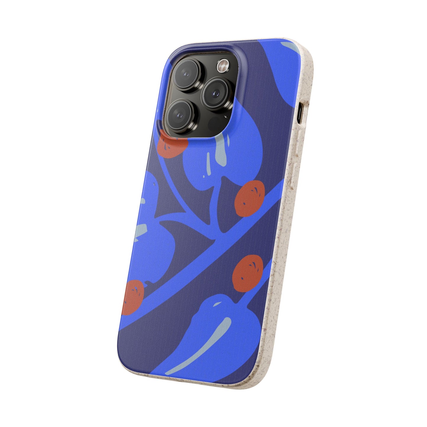 Biodegradable Phone Case — Bold Blue Abstract Floral Berry Design