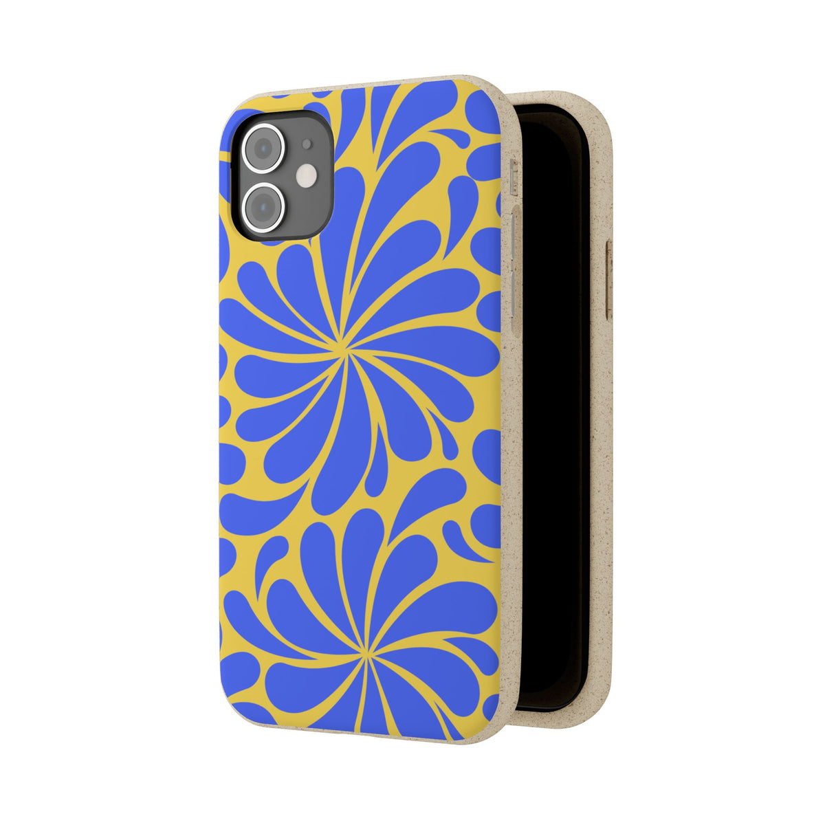 Biodegradable Phone Case — Blue & Yellow Retro Swirl Eco Phone Cover