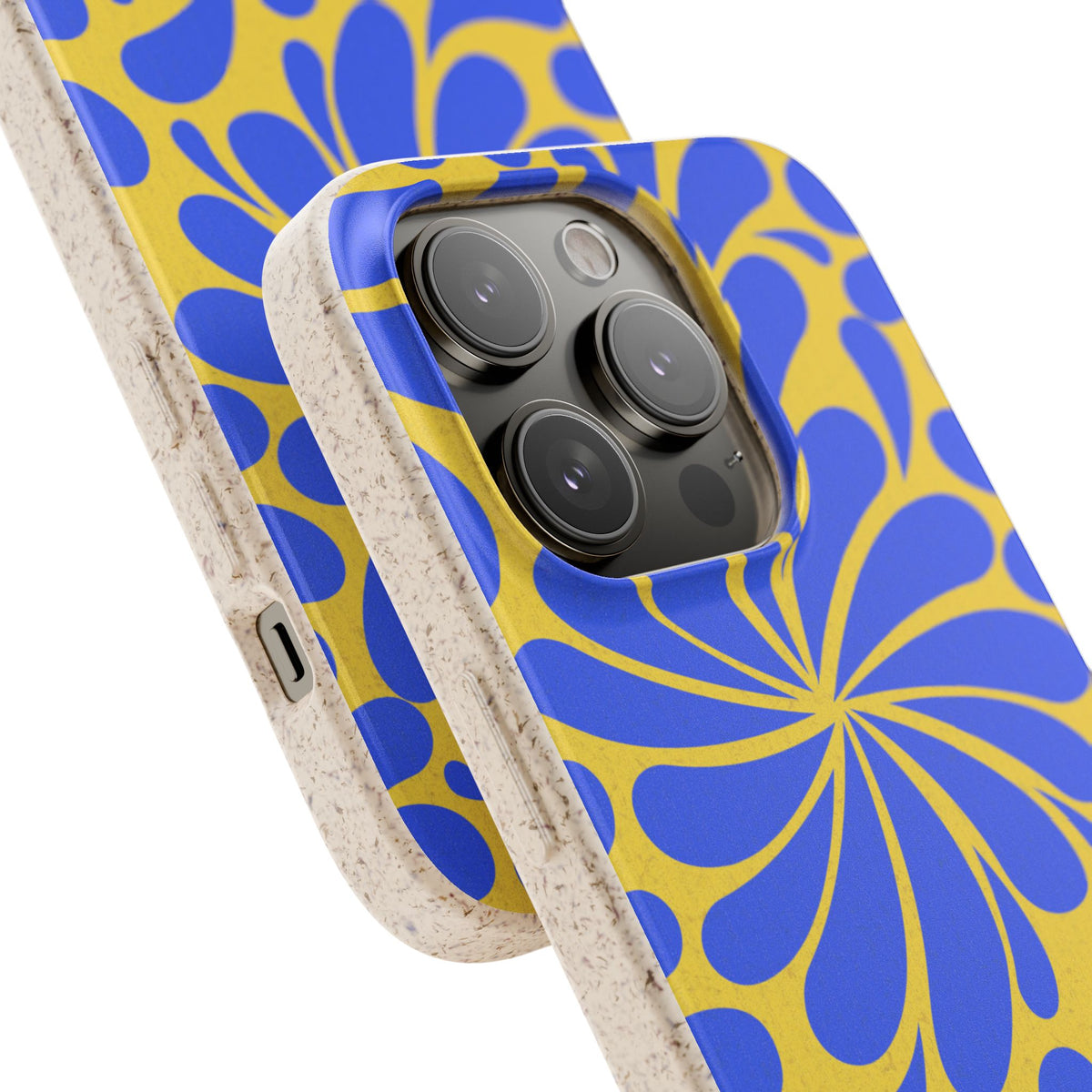 Biodegradable Phone Case — Blue & Yellow Retro Swirl Eco Phone Cover