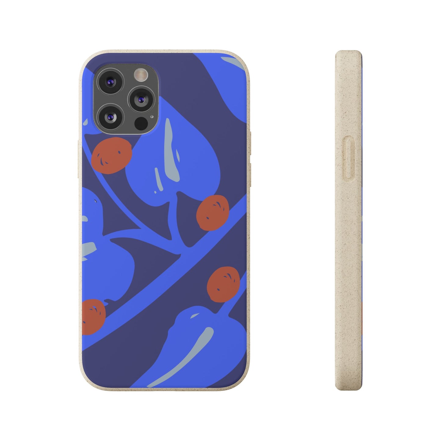 Biodegradable Phone Case — Bold Blue Abstract Floral Berry Design
