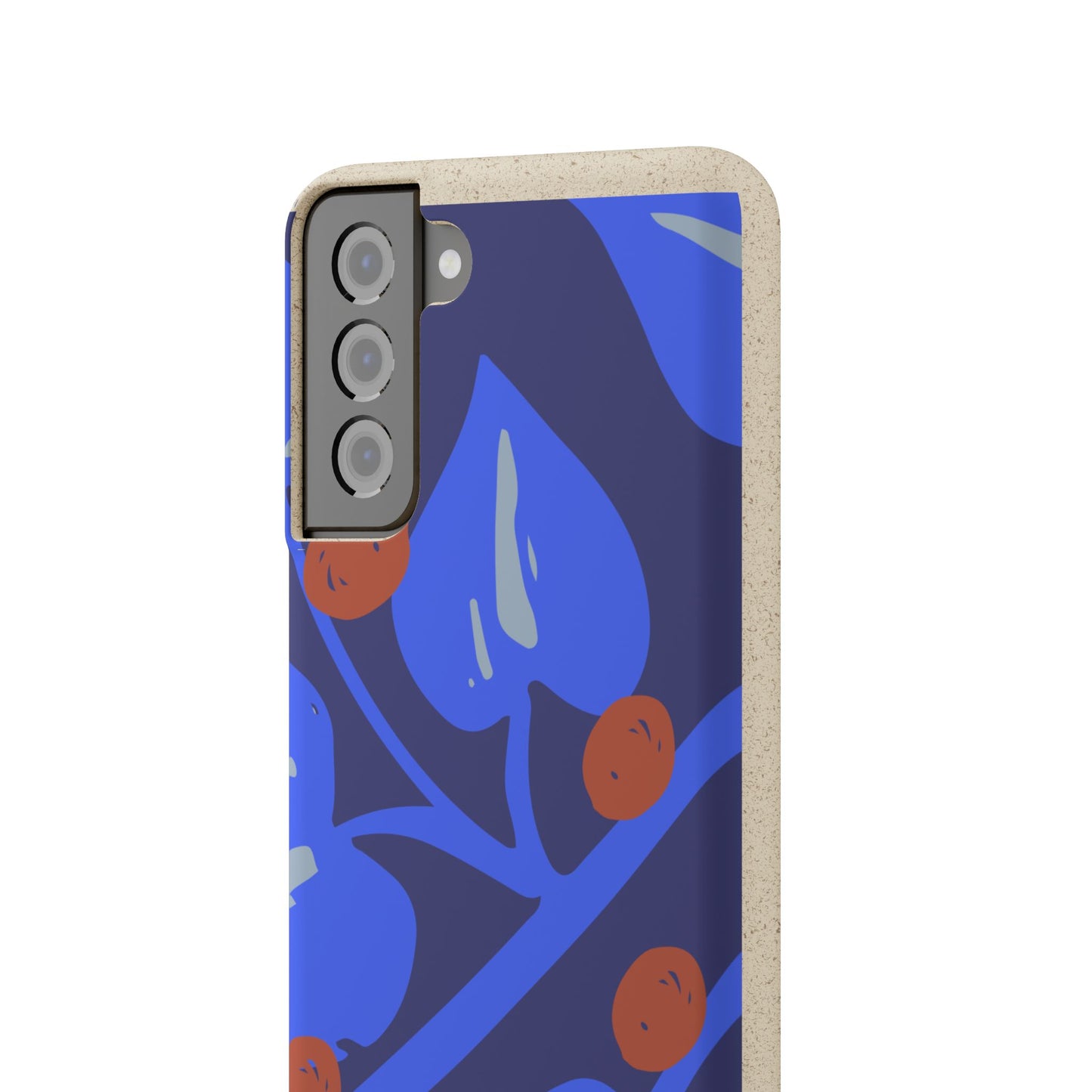 Biodegradable Phone Case — Bold Blue Abstract Floral Berry Design