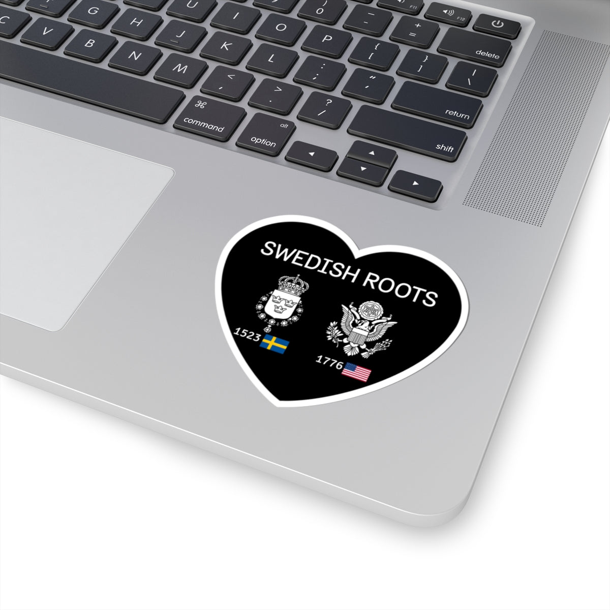 Swedish Roots Heart Sticker — Heritage Flags & Crest Kiss-Cut Sticker