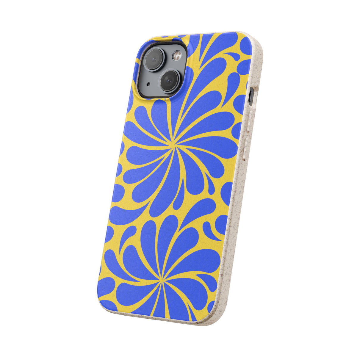 Biodegradable Phone Case — Blue & Yellow Retro Swirl Eco Phone Cover